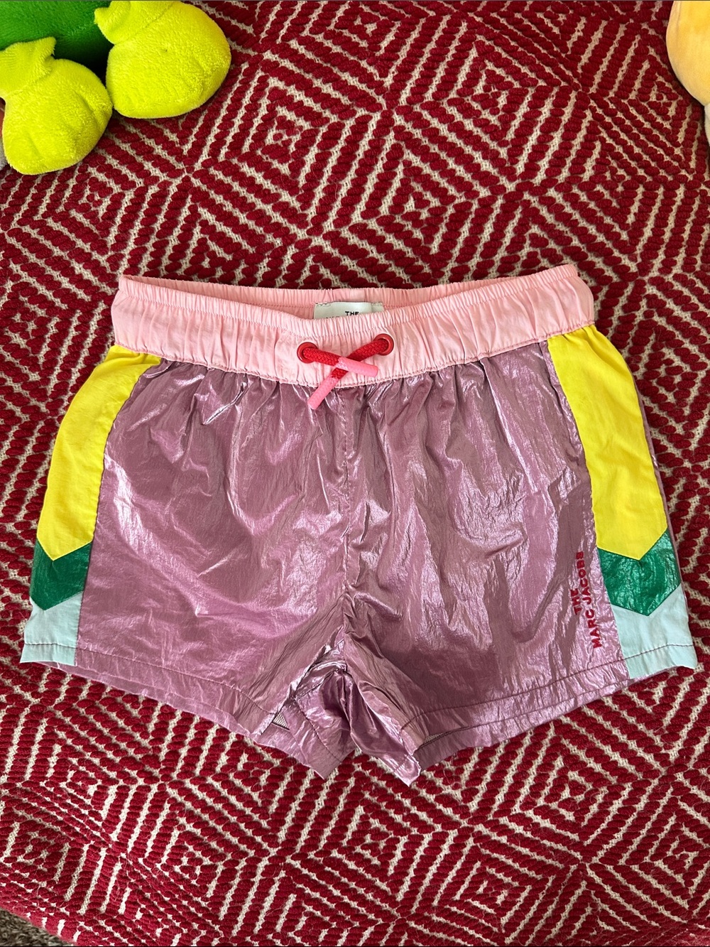 Marc Jacobs Kids Metallic Colorblock Barbiecore Logo Vented Shorts 8